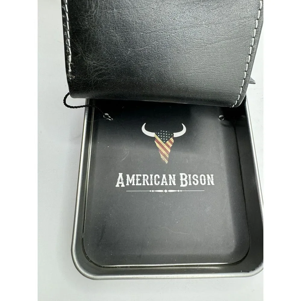 AMERICAN BISON GENUINE LEATHER BLACK AND BROWN MEN'S WALLET FAST SHIPPING